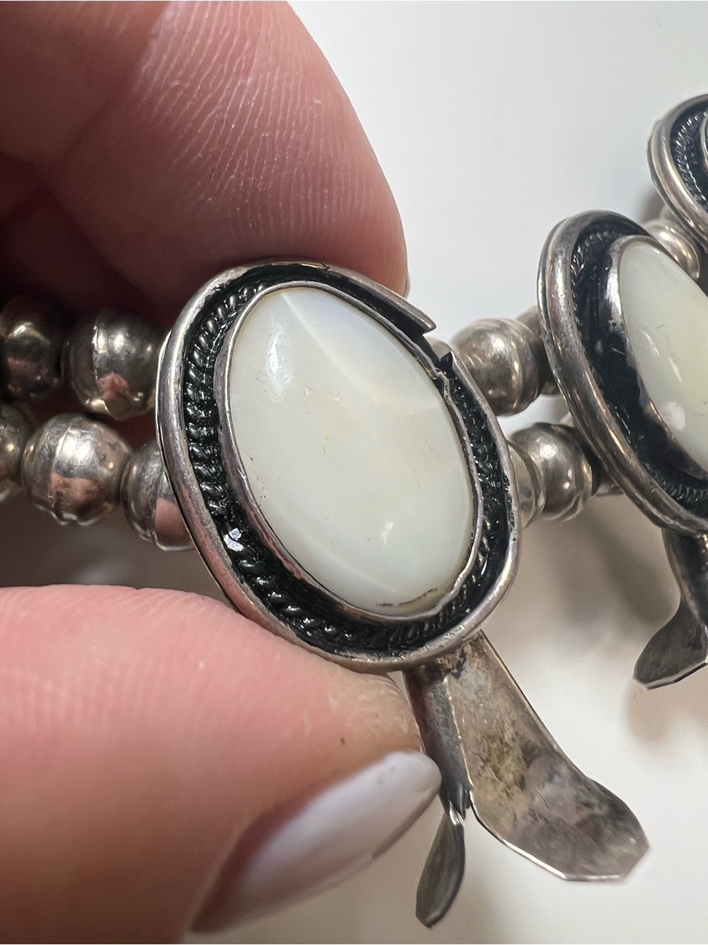 Sterling Silver White Mother-of-Pearl Squash Blossom Necklace - Picture 15 of 16